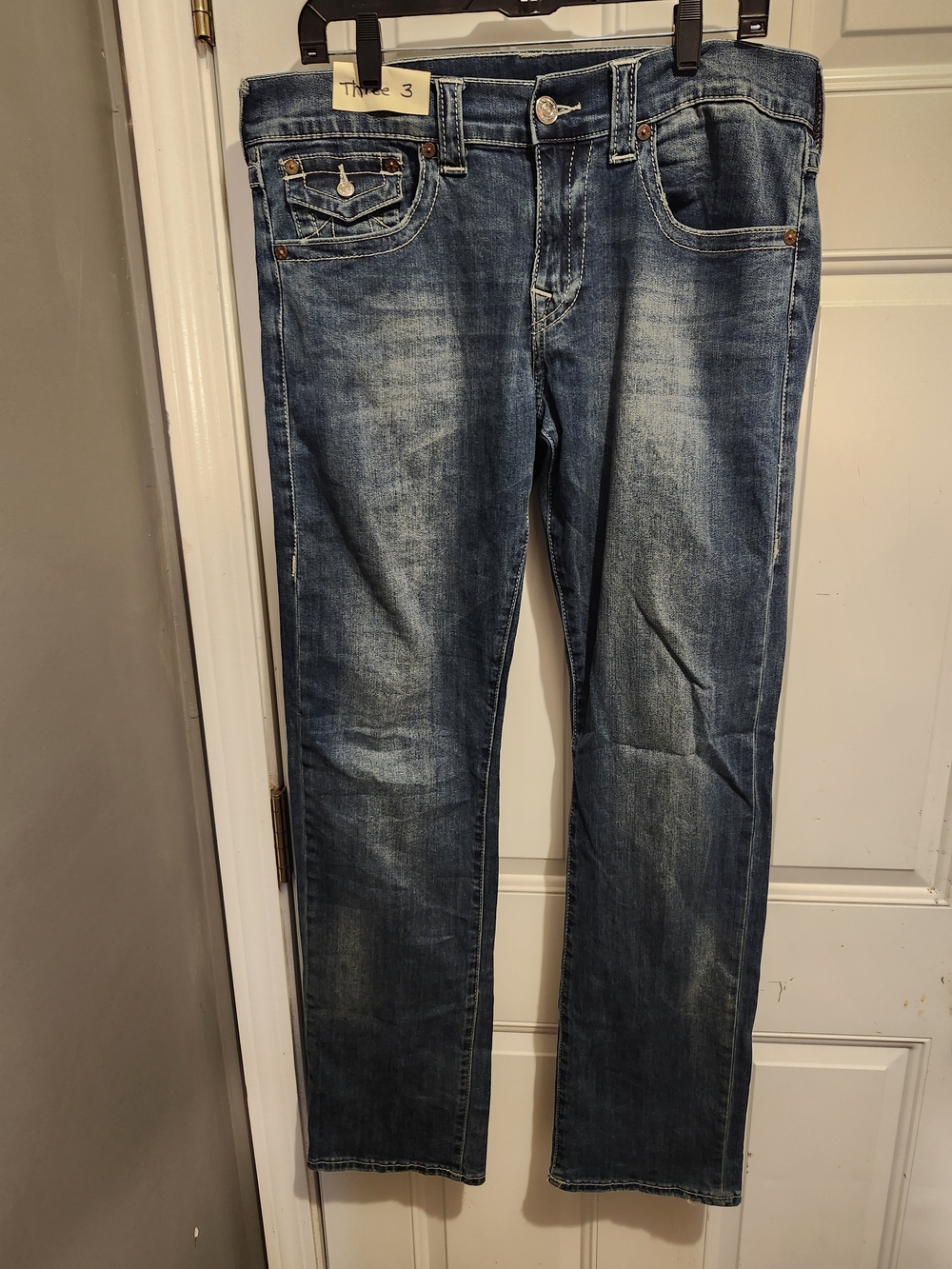 True Religion Men's Washed Blue Straight Jeans